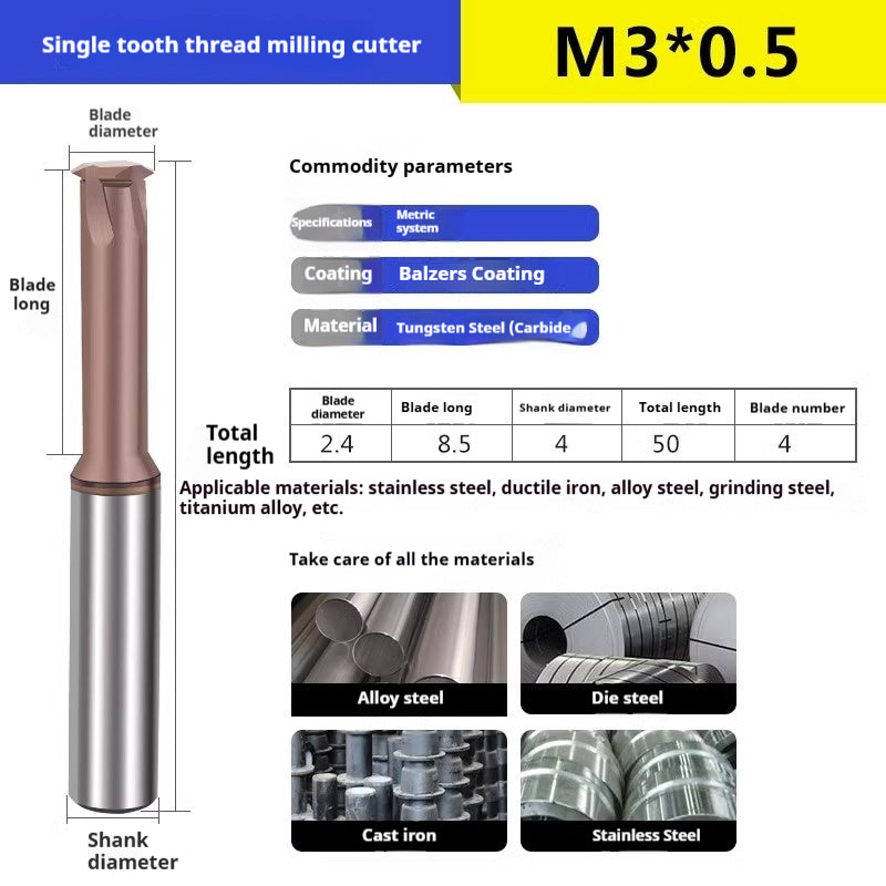 6032 60 degree thread milling cutter single thread, three threads, full thread CNC machining center tungsten steel alloy coated milling cutter can be customized Shandong Denso Pricision Tools Co.,Ltd.